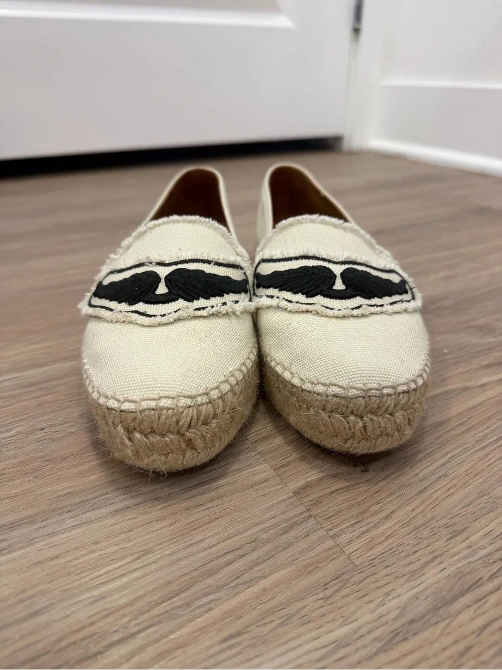 Zadig & Voltaire Cream Espadrille Loafers with Black Wing Motif